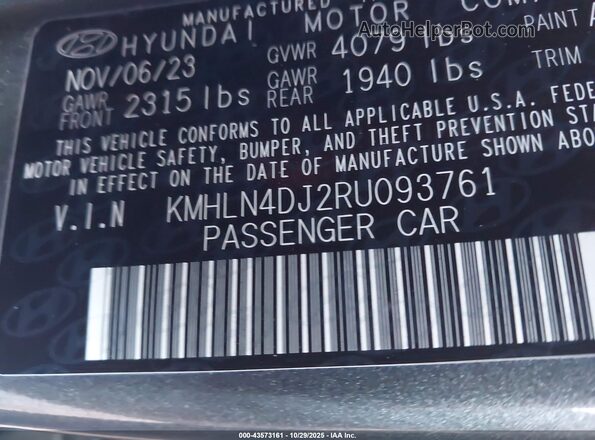 KMHLN4DJ2RU093761 2024 HYUNDAI ELANTRA HYBRID Gray 