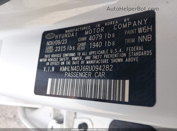 KMHLN4DJ6RU094282 2024 HYUNDAI ELANTRA HYBRID White 