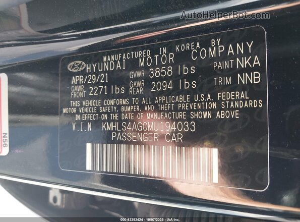 KMHLS4AG0MU194033 2021 HYUNDAI ELANTRA Black Widok komory silnika