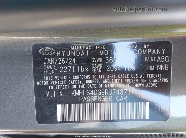 KMHLS4DG9RU743716 2024 HYUNDAI ELANTRA Black Vista del compartimento del motor