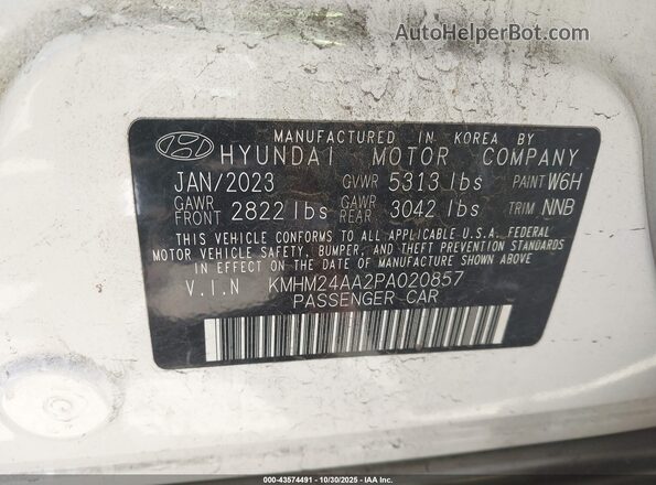 KMHM24AA2PA020857 2023 HYUNDAI IONIQ 6 White Вид підкапотного простору