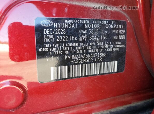 KMHM24AA5RA071868 2024 HYUNDAI IONIQ Red 