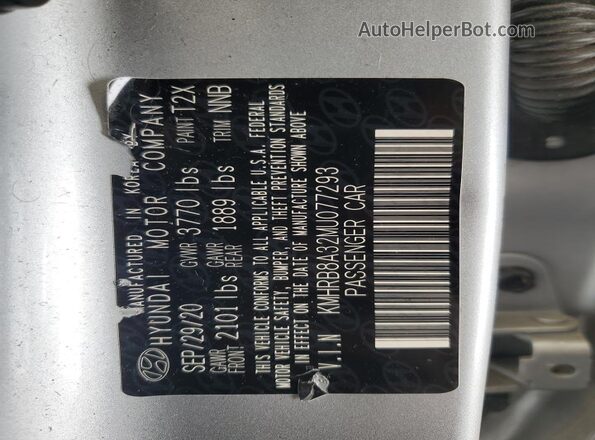 KMHRB8A32MU077293 2021 HYUNDAI VENUE Silver Widok naklejki z numerem VIN