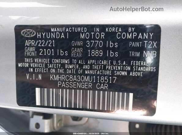KMHRC8A30MU118517 2021 HYUNDAI VENUE Silver Vista del compartimento del motor