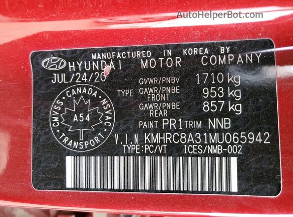 KMHRC8A31MU065942 2021 HYUNDAI VENUE Red Widok wnętrza 360 stopni