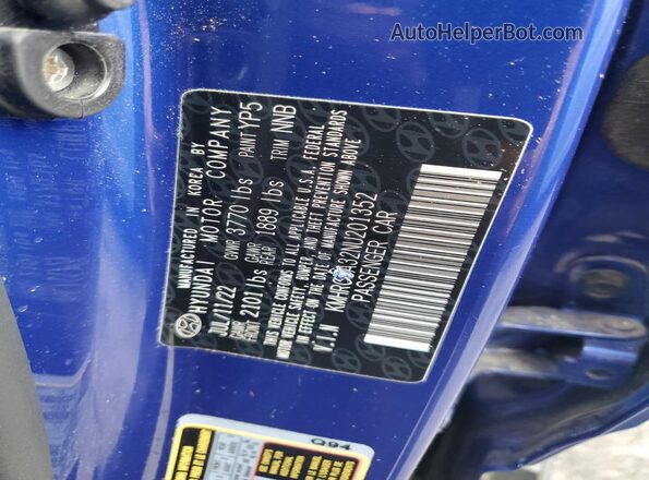 KMHRC8A32NU201352 2022 HYUNDAI VENUE Синий Вид наклейки с VIN-кодом