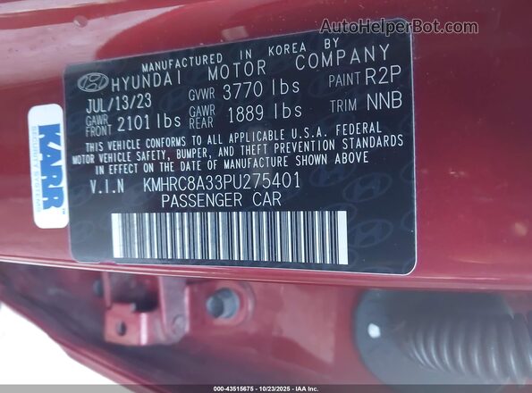 KMHRC8A33PU275401 2023 HYUNDAI VENUE Maroon Widok komory silnika