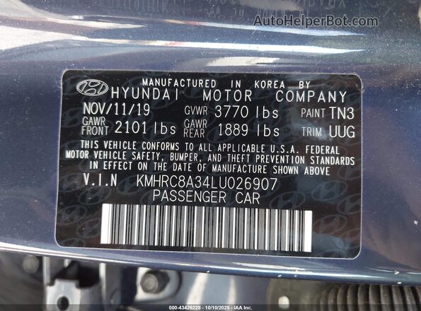 KMHRC8A34LU026907 2020 HYUNDAI VENUE Серый Вид подкапотного пространства