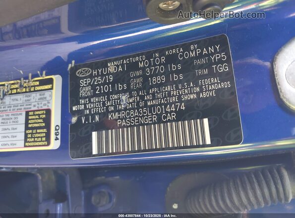 KMHRC8A35LU014474 2020 HYUNDAI VENUE Blue Widok komory silnika