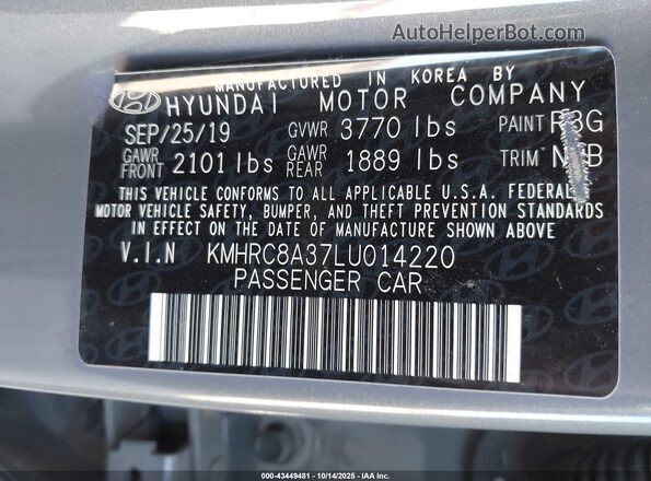 KMHRC8A37LU014220 2020 HYUNDAI VENUE Gray 