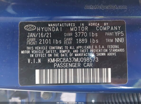 KMHRC8A37MU098573 2021 HYUNDAI VENUE Blue Widok komory silnika
