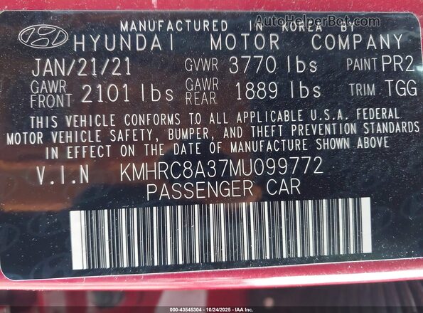 KMHRC8A37MU099772 2021 HYUNDAI VENUE Красный Вид подкапотного пространства
