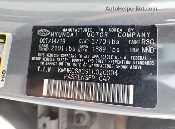 KMHRC8A39LU020004 2020 HYUNDAI VENUE Gray VIN sticker view