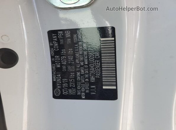 KMHT36AH0LU005817 2020 HYUNDAI VELOSTER White Engine compartment view
