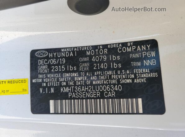 KMHT36AH2LU006340 2020 HYUNDAI VELOSTER Белый Вид подкапотного пространства