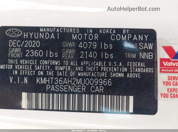 KMHT36AH2MU009966 2021 HYUNDAI VELOSTER N White Շարժիչի բաժամունքի տեսք