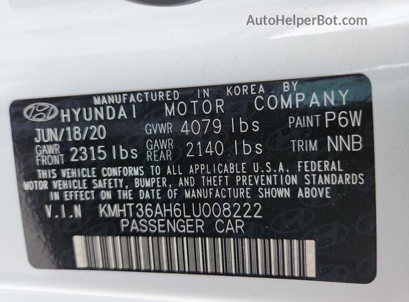 KMHT36AH6LU008222 2020 HYUNDAI VELOSTER White ძრავის განყოფილების ხედი