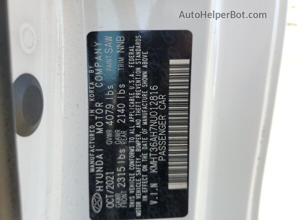 KMHT36AH7NU012816 2022 HYUNDAI VELOSTER White ძრავის განყოფილების ხედი