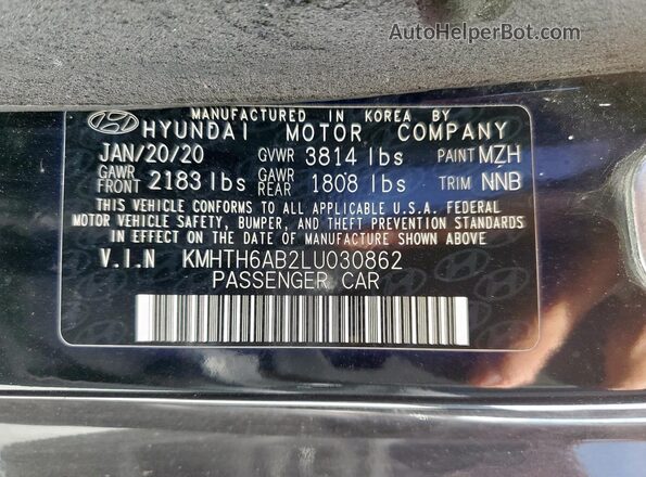 KMHTH6AB2LU030862 2020 HYUNDAI VELOSTER Black Widok komory silnika