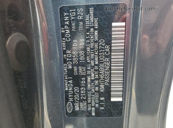 KMHTH6AB9LU031720 2020 HYUNDAI VELOSTER Угольный Вид наклейки с VIN-кодом