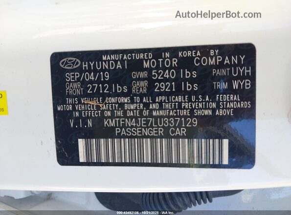 KMTFN4JE7LU337129 2020 GENESIS G80 White ძრავის განყოფილების ხედი