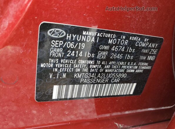 KMTG34LA2LU055890 2020 GENESIS G70 Red Vista de la etiqueta del VIN