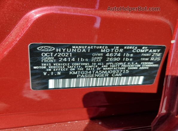 KMTG34TA5NU093715 2022 GENESIS G70 Red Շարժիչի բաժամունքի տեսք