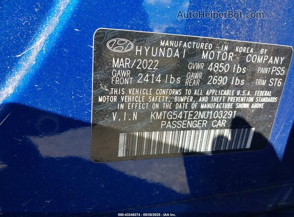 KMTG54TE2NU103291 2022 GENESIS G70 Синий Вид подкапотного пространства