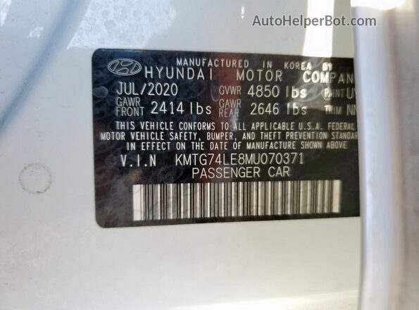 KMTG74LE8MU070371 2021 GENESIS G70 White Вид підкапотного простору