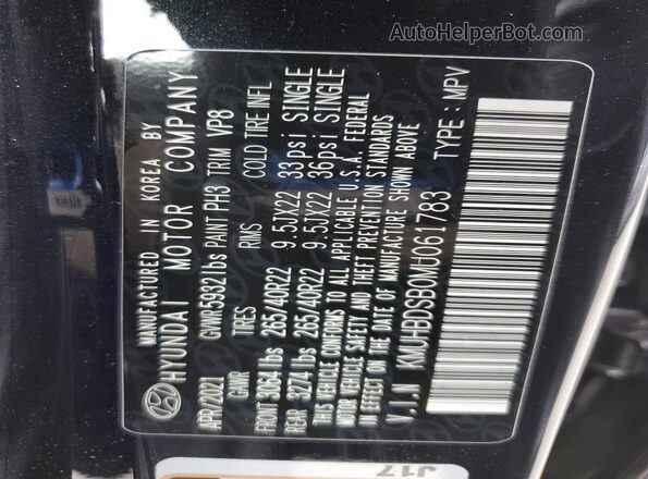 KMUHBDSB0MU061783 2021 GENESIS GV80 Black VIN կոդի պիտակի տեսք