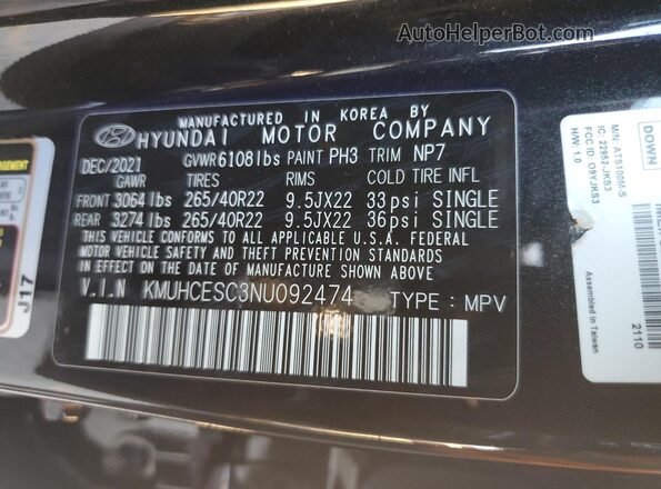 KMUHCESC3NU092474 2022 GENESIS GV80 Black Vista de la etiqueta del VIN