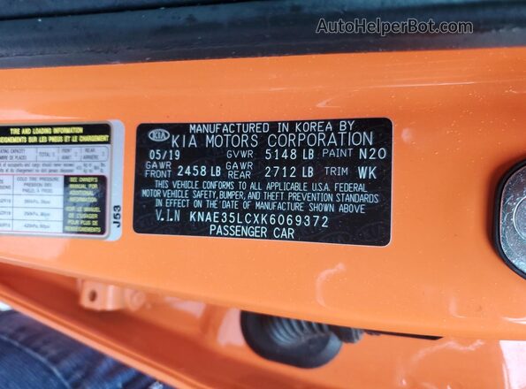 KNAE35LCXK6069372 2019 KIA STINGER Оранжевый Вид подкапотного пространства