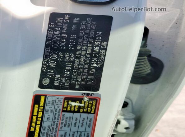 KNAE45LC1M6091504 2021 KIA STINGER White Widok naklejki z numerem VIN