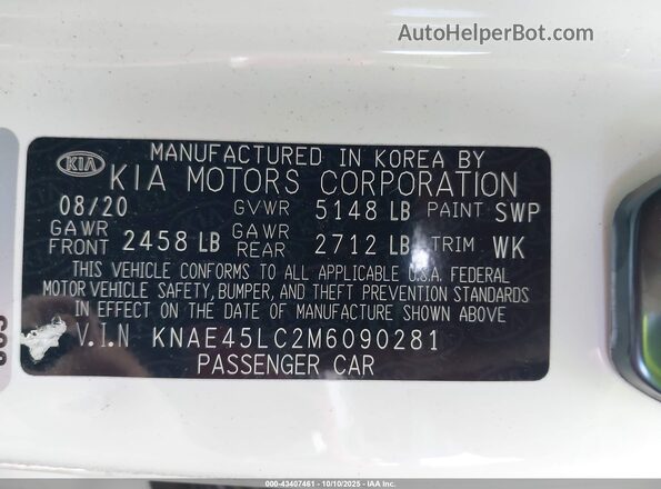 KNAE45LC2M6090281 2021 KIA STINGER White Widok komory silnika