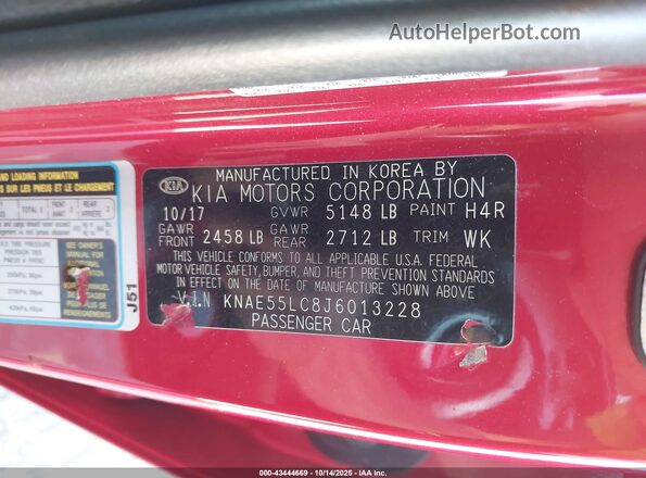 KNAE55LC8J6013228 2018 KIA STINGER Red 