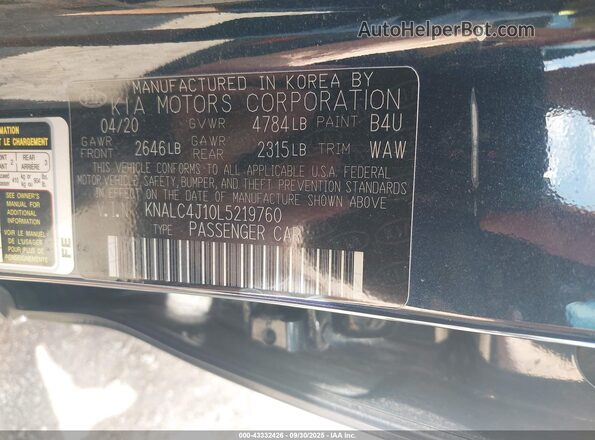 KNALC4J10L5219760 2020 KIA CADENZA Black Вид підкапотного простору