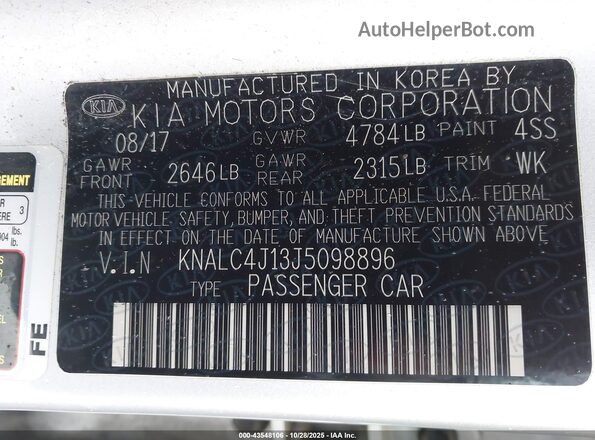 KNALC4J13J5098896 2018 KIA CADENZA Silver Engine compartment view