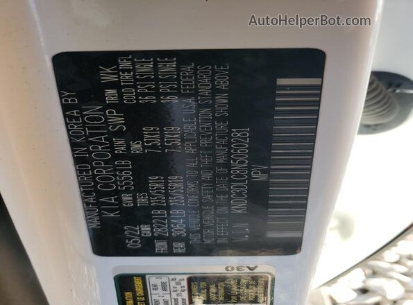 KNDC3DLC8N5060281 2022 KIA EV6 White Engine compartment view