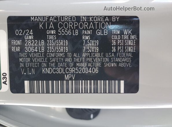 KNDC3DLC9R5203406 2024 KIA EV6 Серый 