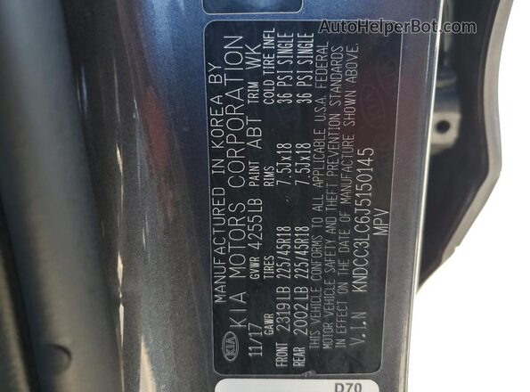 KNDCC3LC6J5150145 2018 KIA NIRO Gray 
