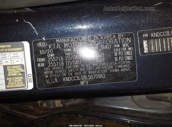 KNDCC3LG8L5070982 2020 KIA NIRO EV Blue Widok komory silnika