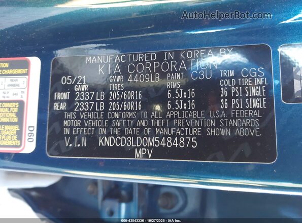 KNDCD3LD0M5484875 2021 KIA NIRO PLUG-IN HYBRID Dark Blue Շարժիչի բաժամունքի տեսք