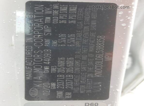 KNDCD3LD6L5388358 2020 KIA NIRO White Widok komory silnika