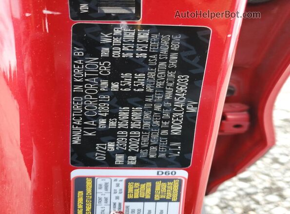 KNDCE3LC4N5496033 2022 KIA NIRO Red 