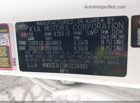KNDCE3LC9K5224993 2019 KIA NIRO White Widok komory silnika