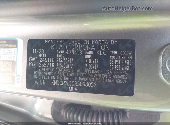 KNDCR3L10R5098052 2024 KIA NIRO EV Gray 