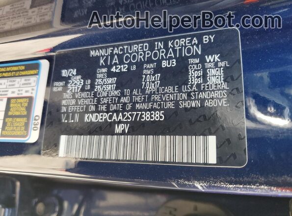 KNDEPCAA2S7738385 2025 KIA SELTOS Blue Панорамний вид салону 360°