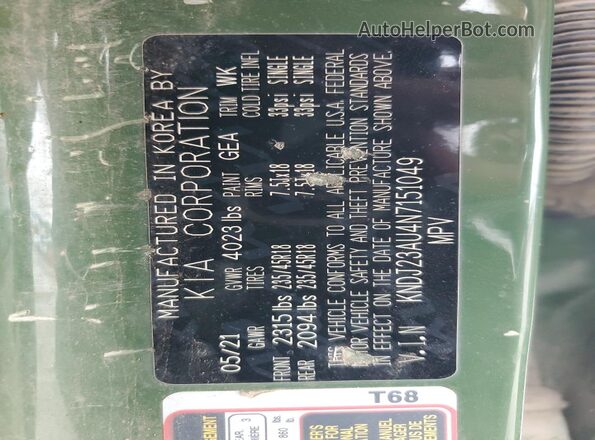KNDJ23AU4N7151049 2022 KIA SOUL Зеленый 