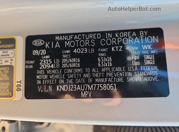 KNDJ23AU7M7758061 2021 KIA SOUL Silver 