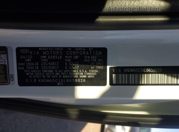 KNDMA5C1XL6659026 2020 KIA SEDONA White 